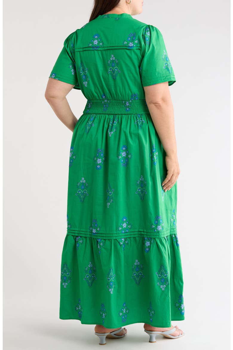 Halina Floral Smocked Waist Cotton Maxi Dress, Alternate, color, KELLY/ BLUES
