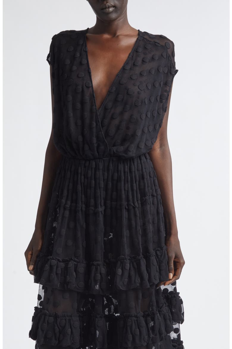 Tiered Ruffle Polka Dot Mesh Dress, Alternate, color, BLACK