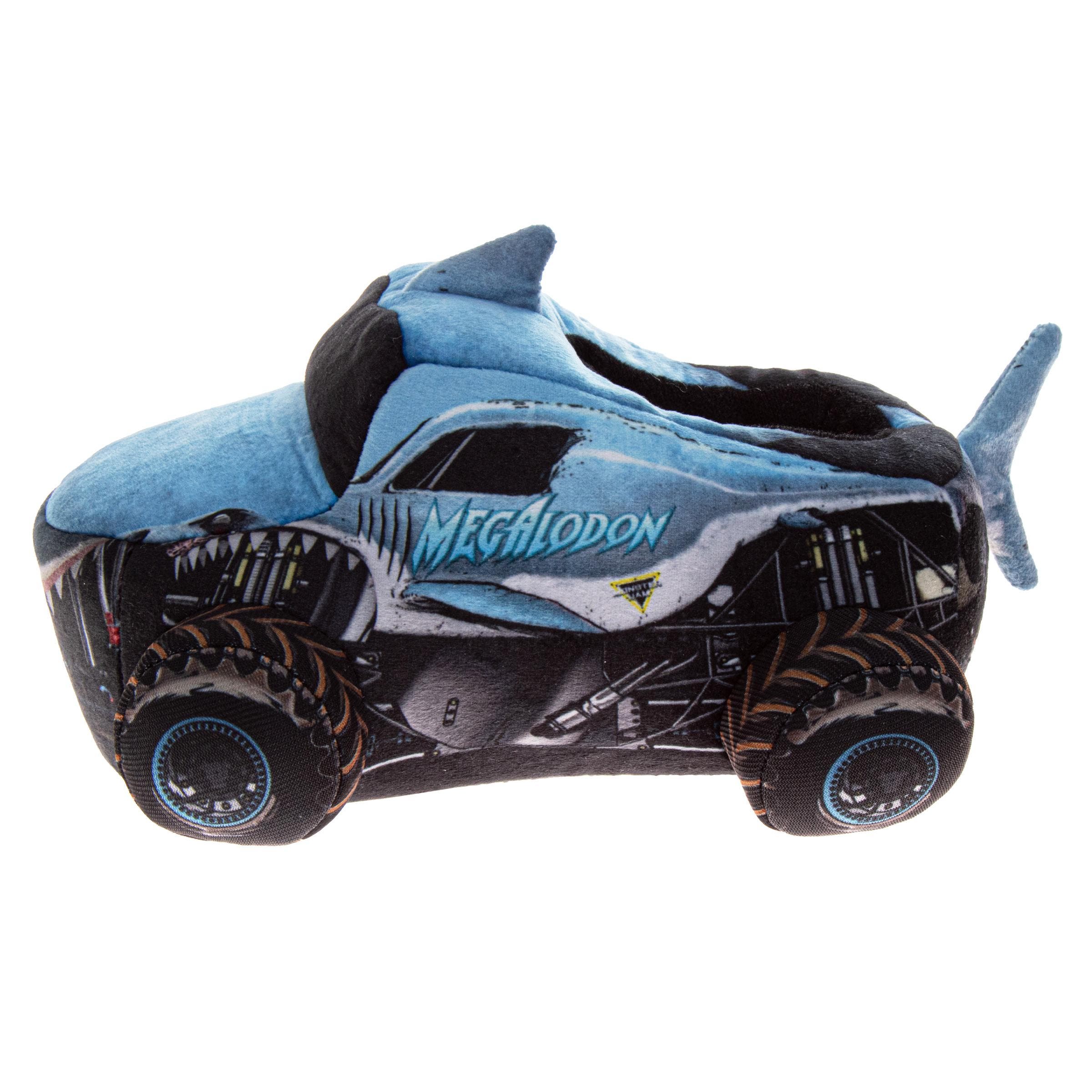 Monster Jam "Megalodon" Boys' 3D Plush Slippers, Alternate, color, Blue Black