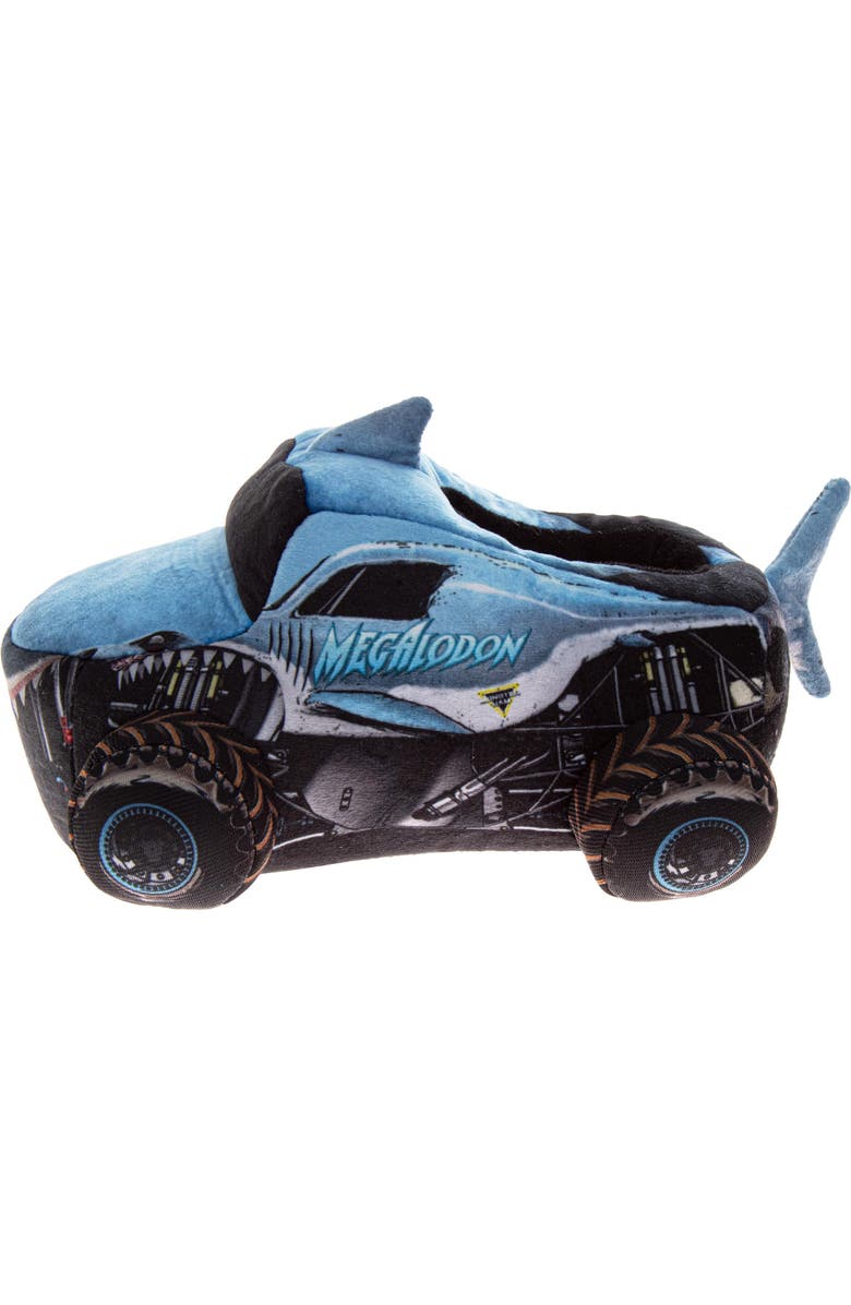 Monster Jam "Megalodon" Boys' 3D Plush Slippers, Alternate, color, Blue Black