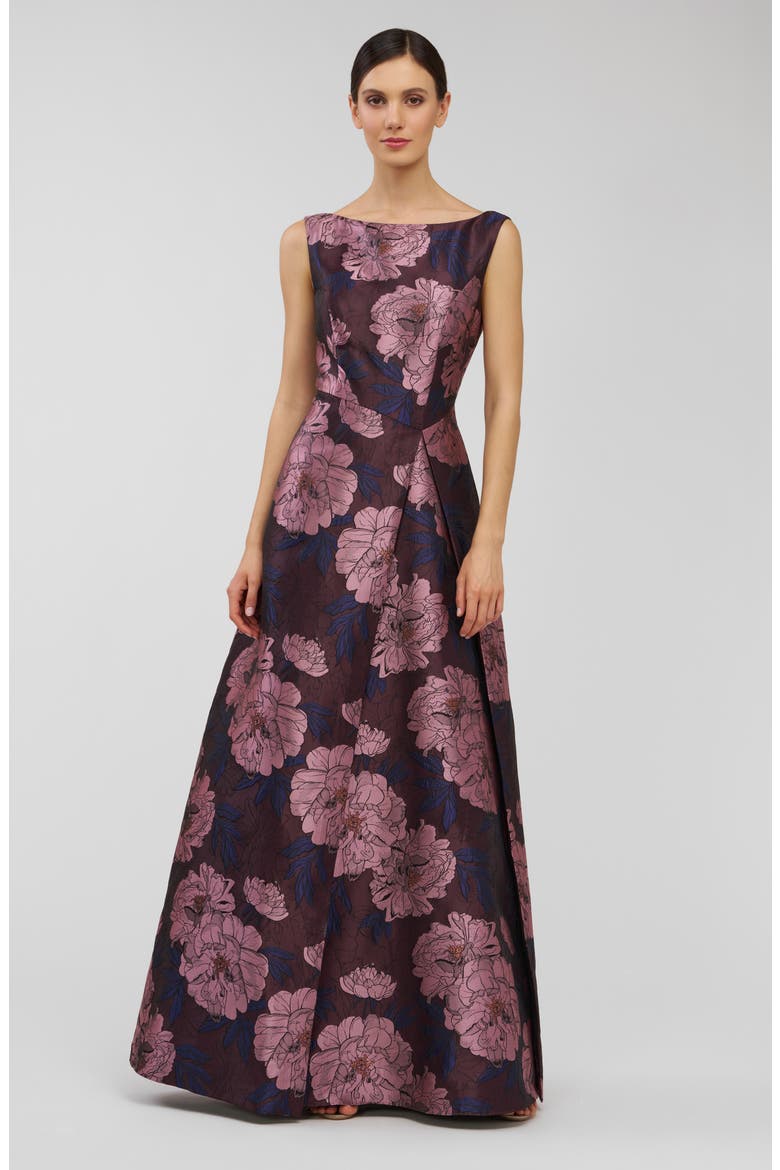 Caitlin Metallic Floral Jacquard Sleeveless Gown, Alternate, color, PRIMROSE MULTI