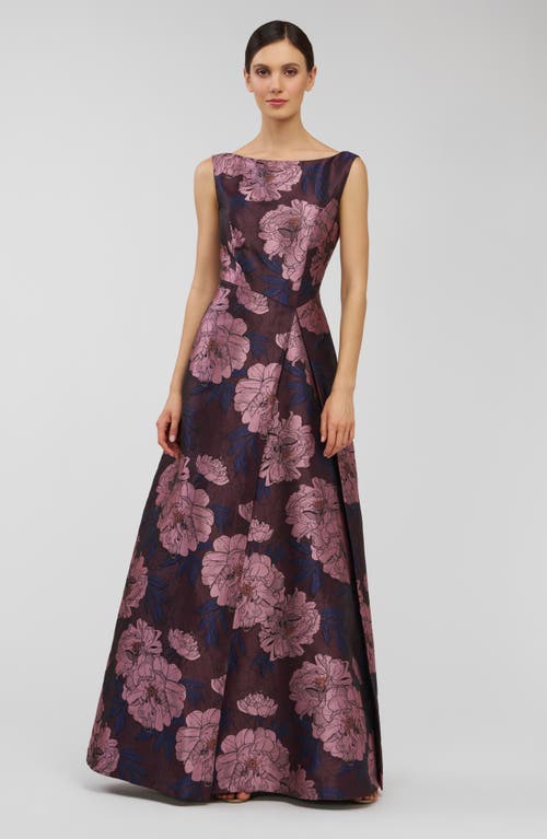 Kay Unger Caitlin Metallic Floral Jacquard Sleeveless Gown In Multi