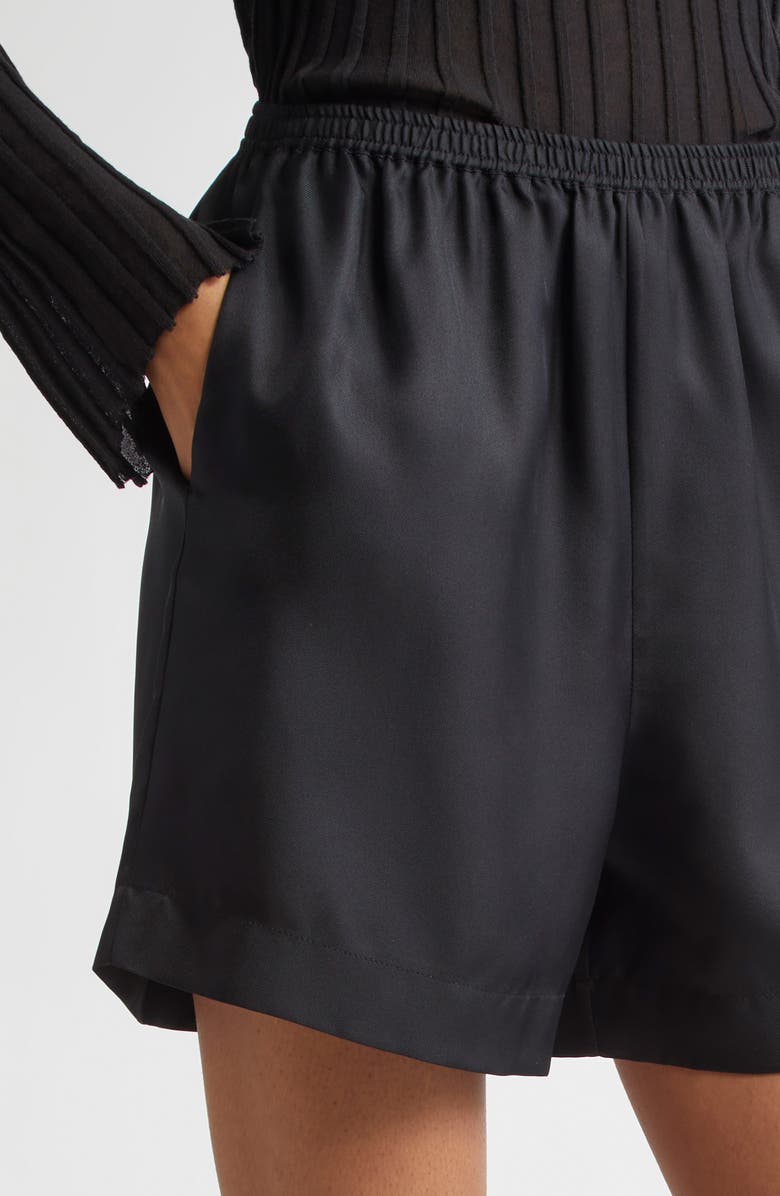 LOULOU DE SAISON Arl Silk Twill Shorts, Alternate, color, Black