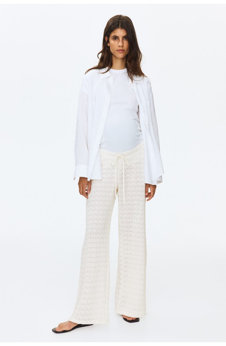 H&M Mama Pointelle-knit Drawstring Trousers, Alternate, color, Cream