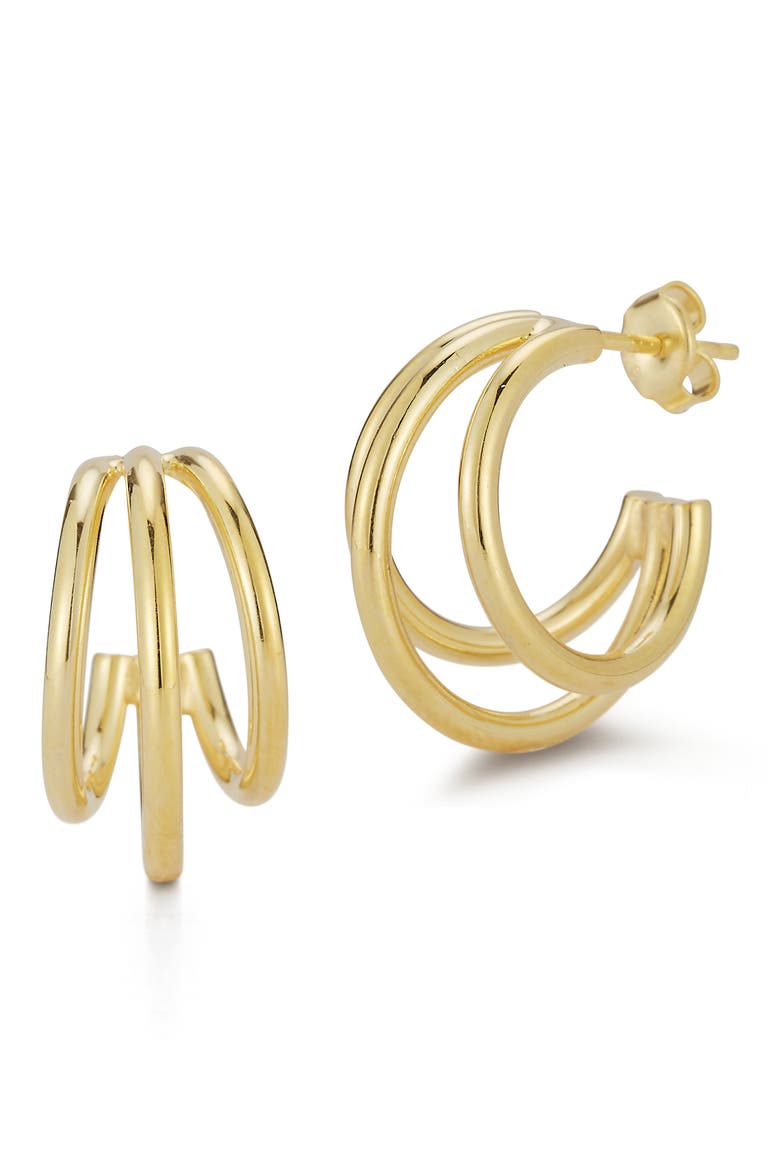 Triple Hoop Earrings, Main, color, GOLD