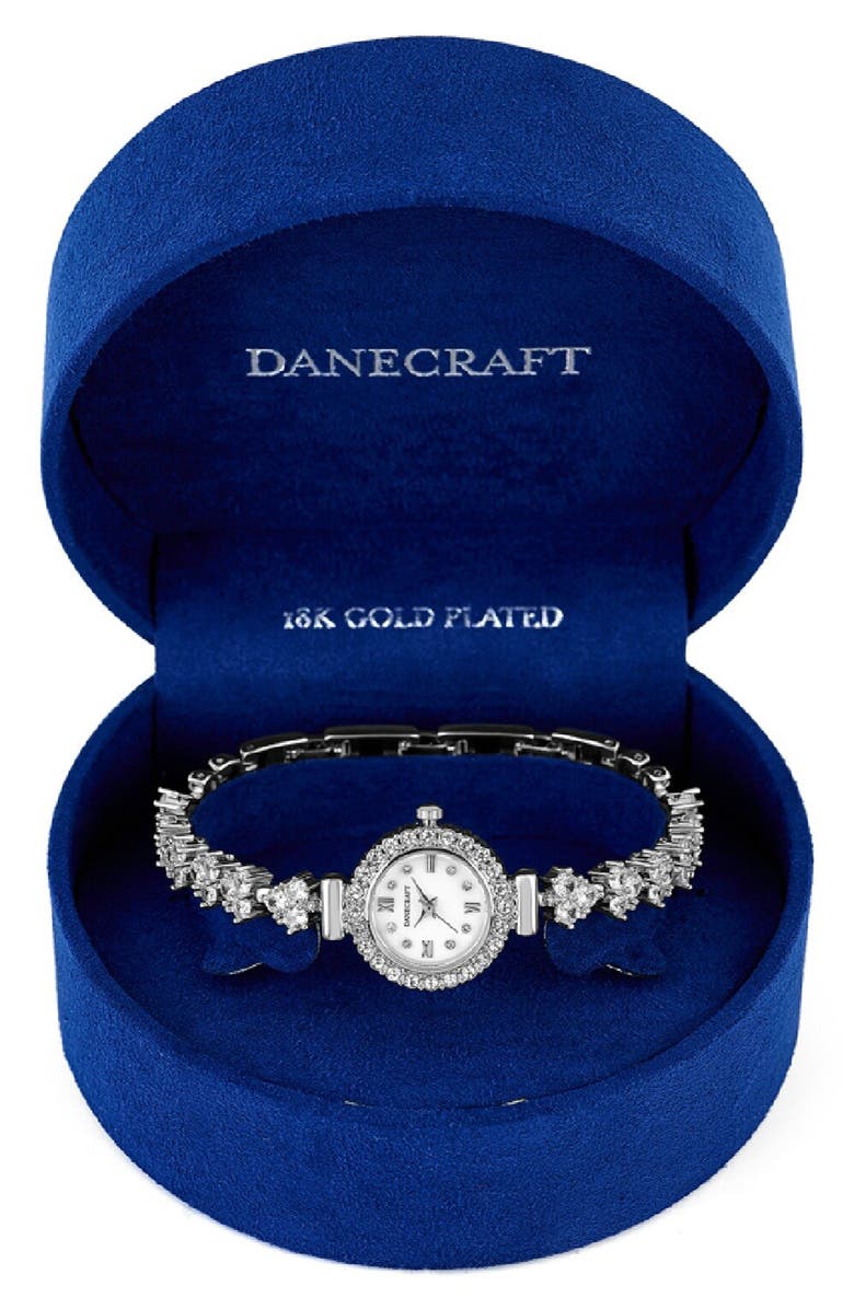 Danecraft Crystal Mother-of-Pearl Quartz Bracelet Watch, 23mm, Alternate, color, Silver