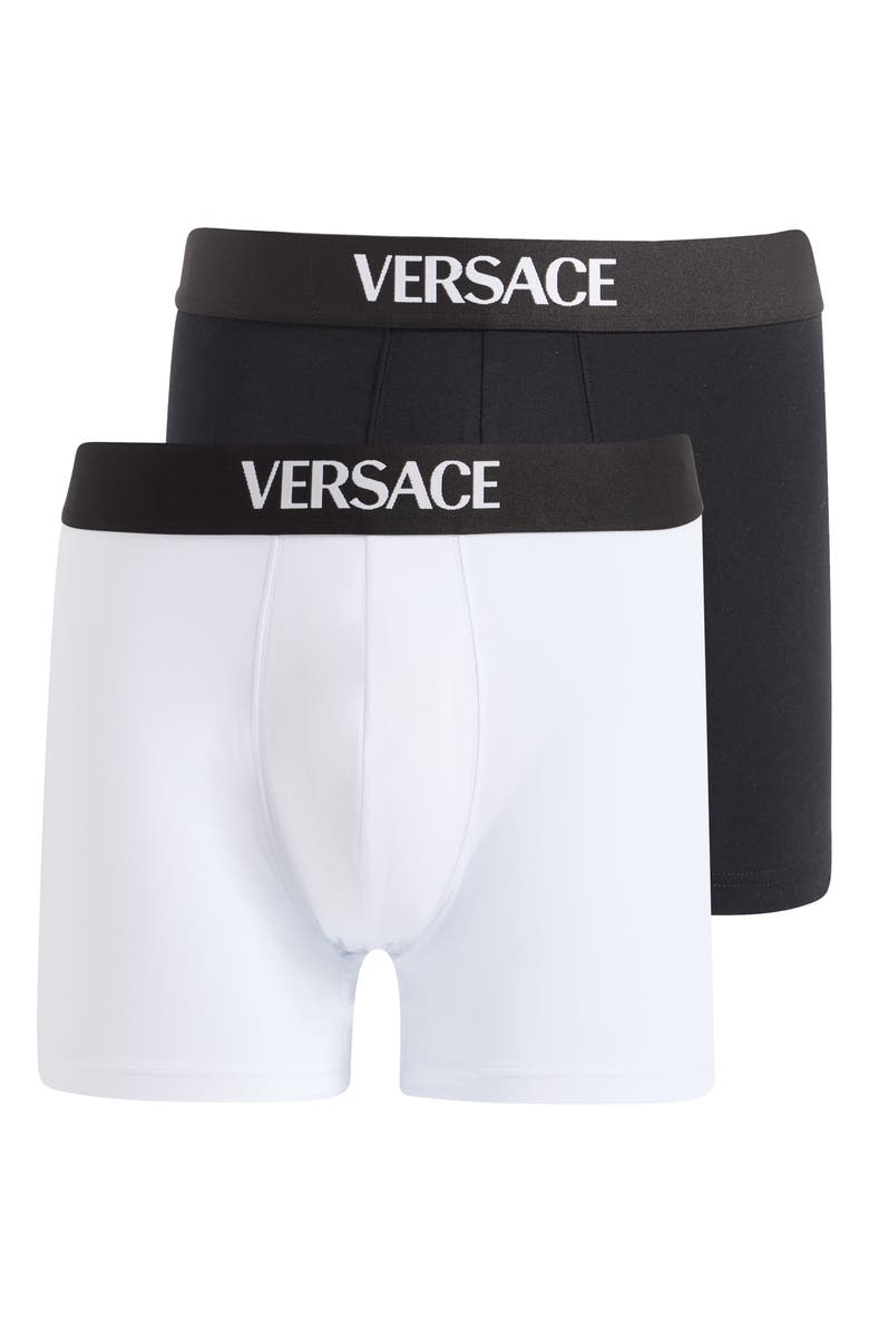 Versace Assorted 2-Pack Essential Logo Stretch Cotton Trunks, Main, color, White Black
