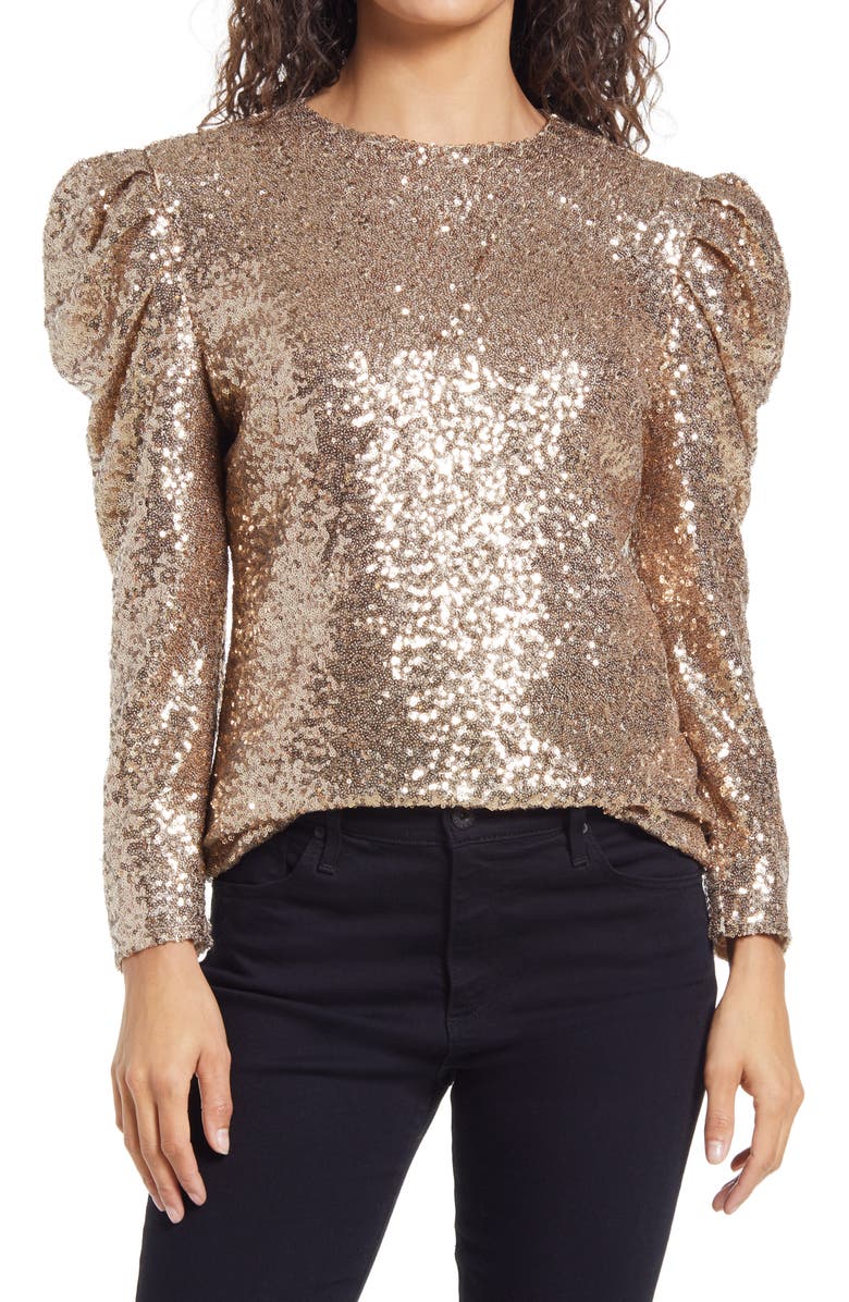 Rachel Parcell Rachel Parcel Sequin Puff Shoulder Top, Main, color,