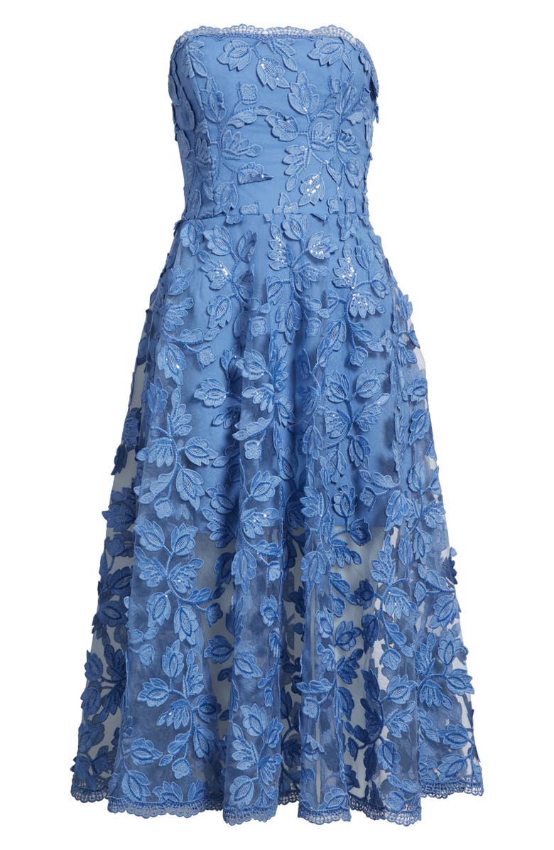 Eliza J Floral Sequin Strapless Midi Dress, Alternate, color, Blue