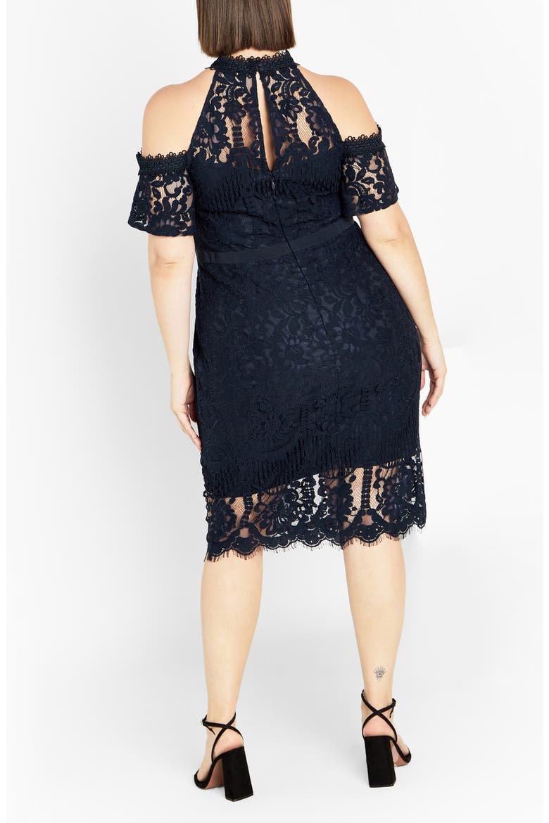 Pippa Cutout Lace Overlay Cocktail Midi Dress, Alternate, color, NAVY