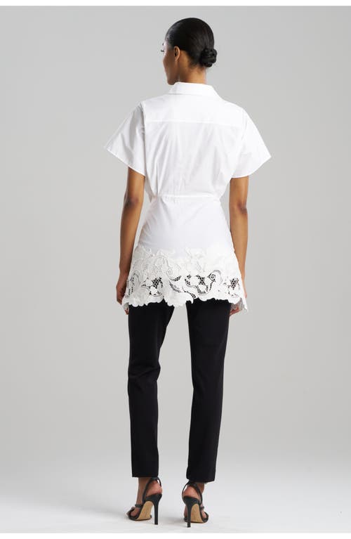 Natori Kumo Embroidery Kimono Wrap Shirt With Applique In White