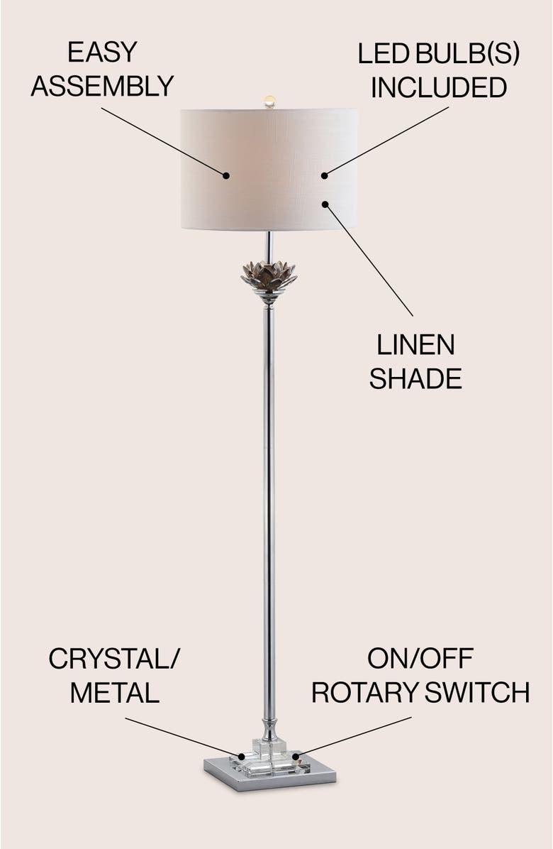 JONATHAN Y Amelia Crystal / Metal LED Floor Lamp, Alternate, color, Smoke Gray/Chrome