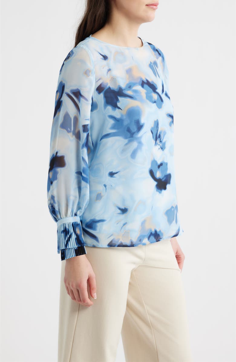 Anne Klein Pleated Tiered Cuff Top, Alternate, color, Lake Shore