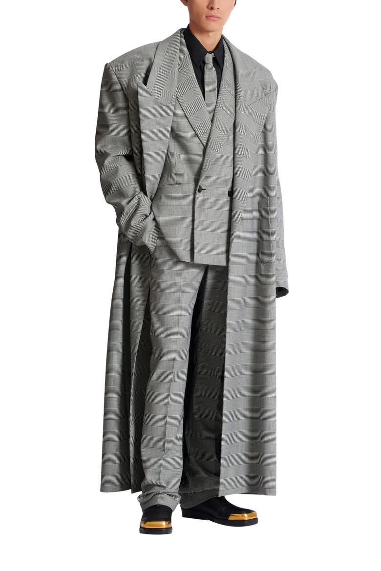 Darted trousers in Prince of Wales wool, Alternate, color, black