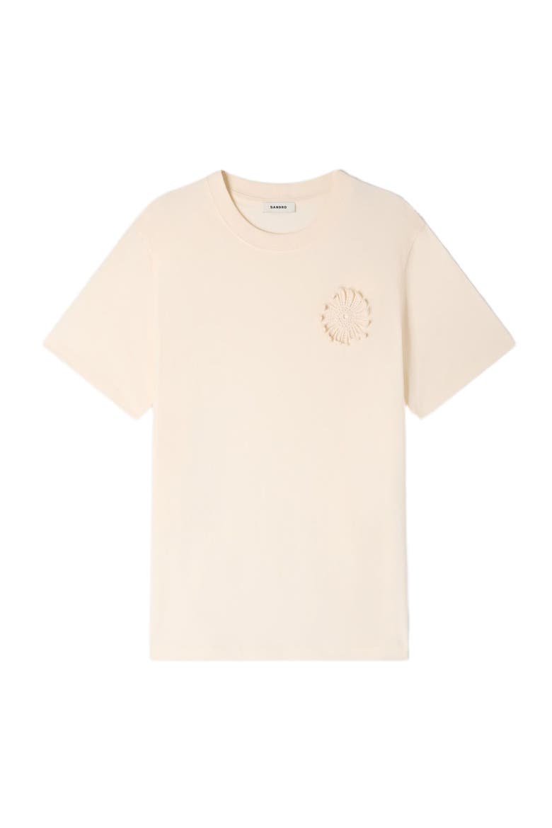 Cotton crochet flower T-shirt, Alternate, color, Butter cream