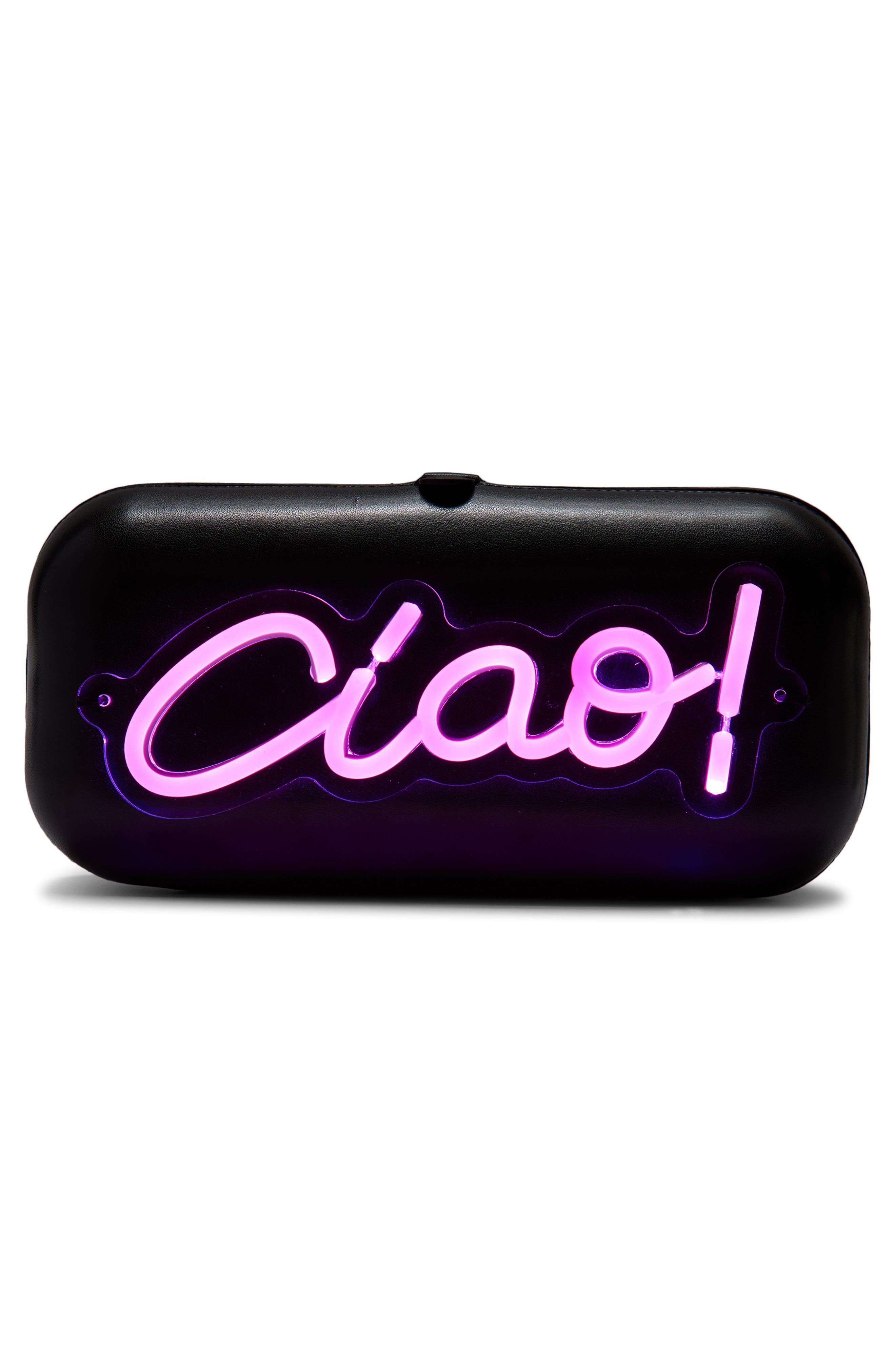 Moschino Light-Up Neon Ciao! Faux Leather Clutch, Alternate, color, 00Z One Color
