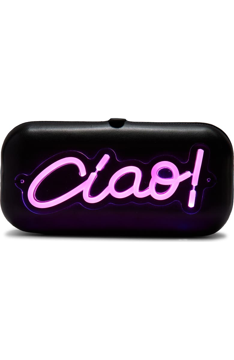 Moschino Light-Up Neon Ciao! Faux Leather Clutch, Alternate, color, 00Z One Color