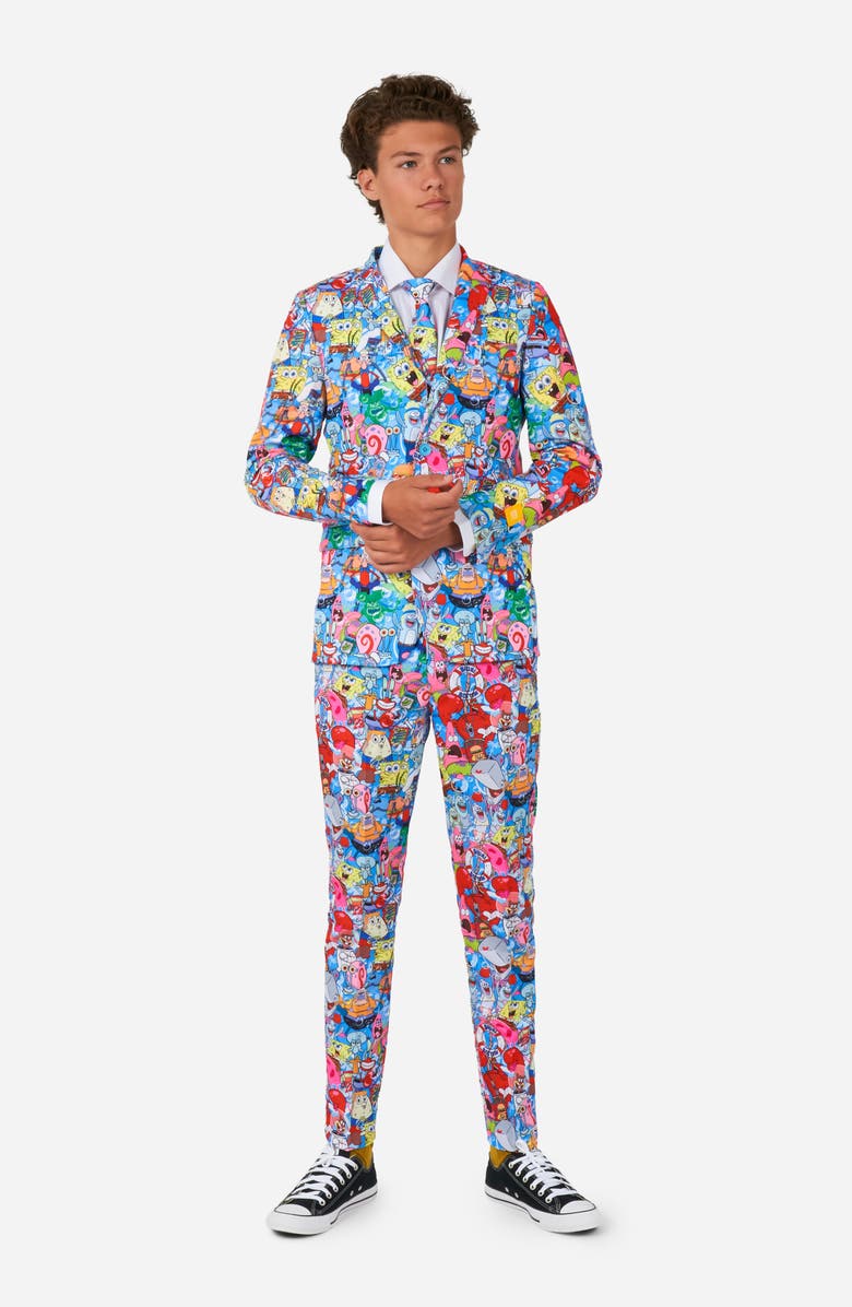 OppoSuits Kids
 SpongeBob Frenzy Two-Piece Suit 
Tie Set, Main, color, Blue Multi