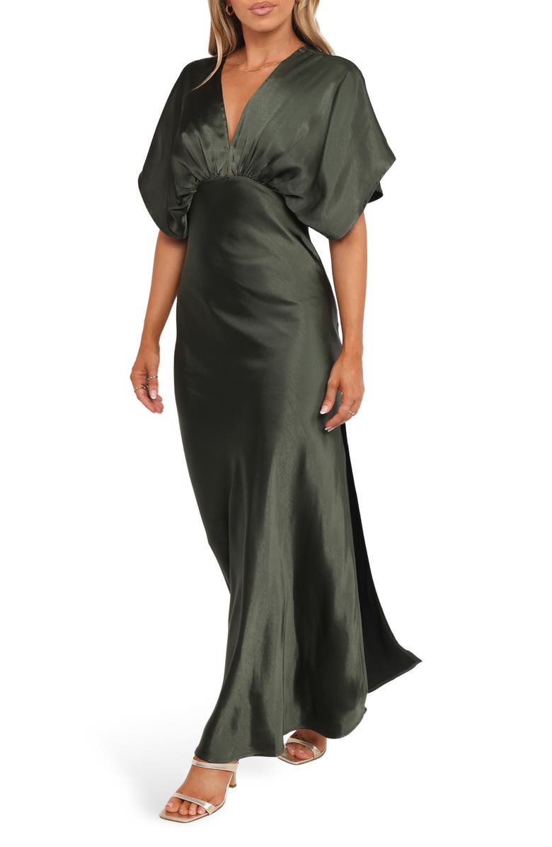 Petal & Pup Ricki Satin Gown, Alternate, color, Olive Green