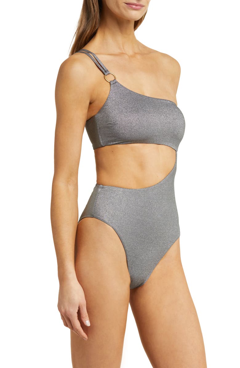 Vitamin A<sup>®</sup> Cosmo Cutout Metallic One-Shoulder One-Piece Swimsuit, Alternate, color, 