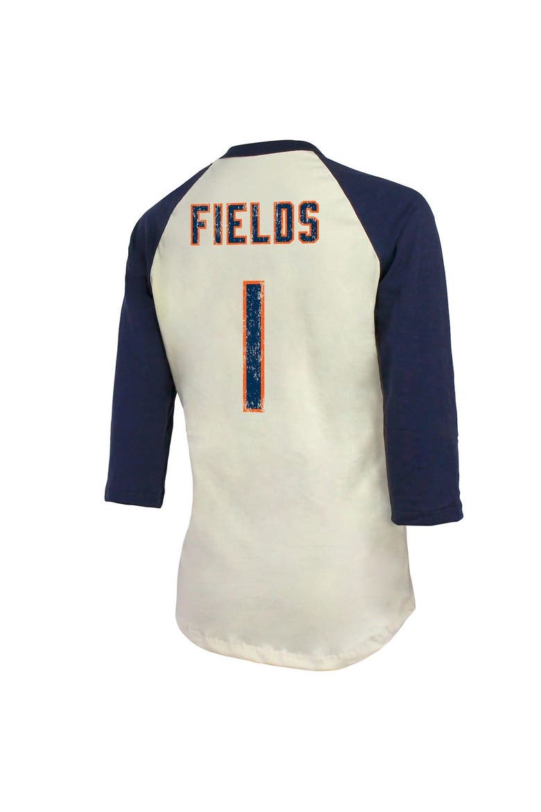 Women's Majestic Threads Justin Fields Cream/Navy Chicago Bears Player Raglan Name & Number Fitted 3/4-Sleeve T-Shirt, Alternate, color, Cream
