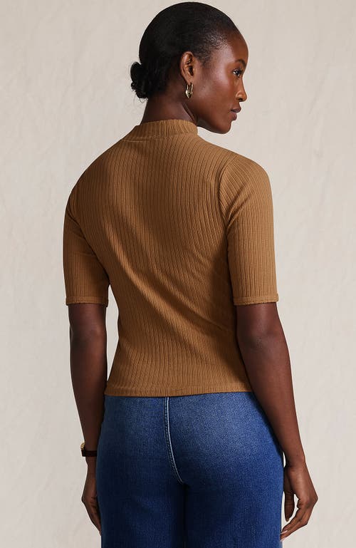 Lands' End Elbow Sleeve Pointelle Rib Mock Neck In Brown