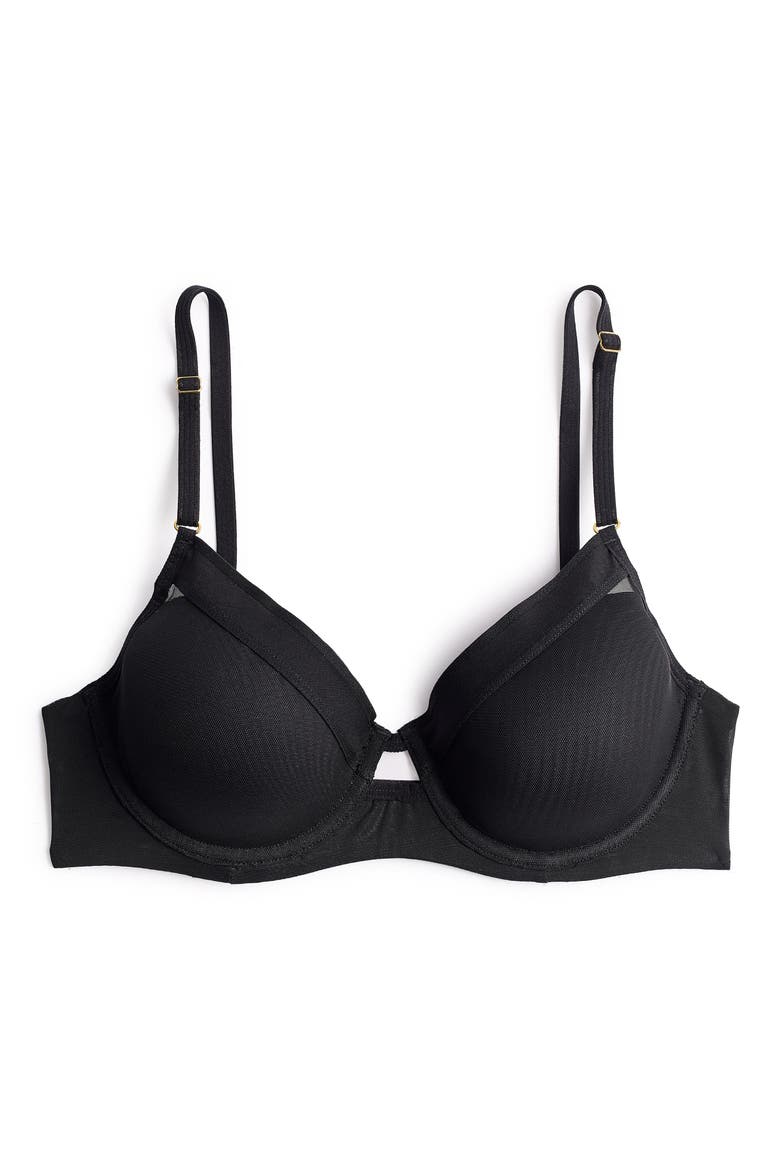 Underwire Lined Mesh Plunge Bra, Alternate, color, BLACK