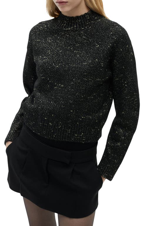 Shop Mango Metallic Mock Neck Sweater In Black
