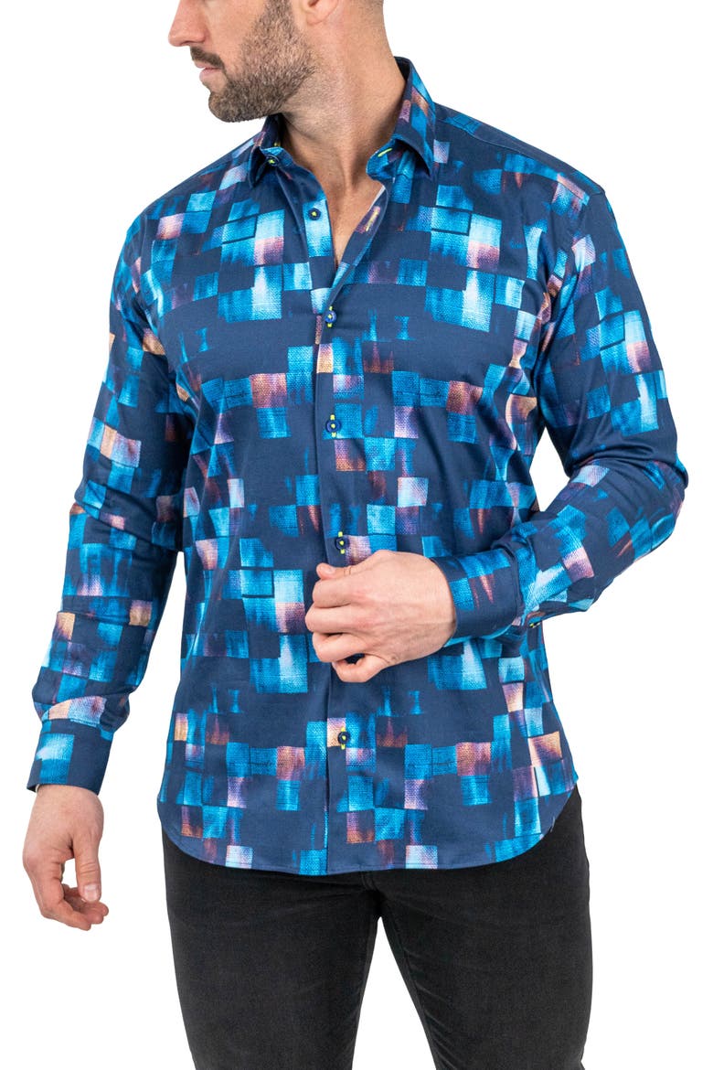 Fibonacci Sensored Contemporary Fit Button-Up Shirt, Alternate, color, BLUE