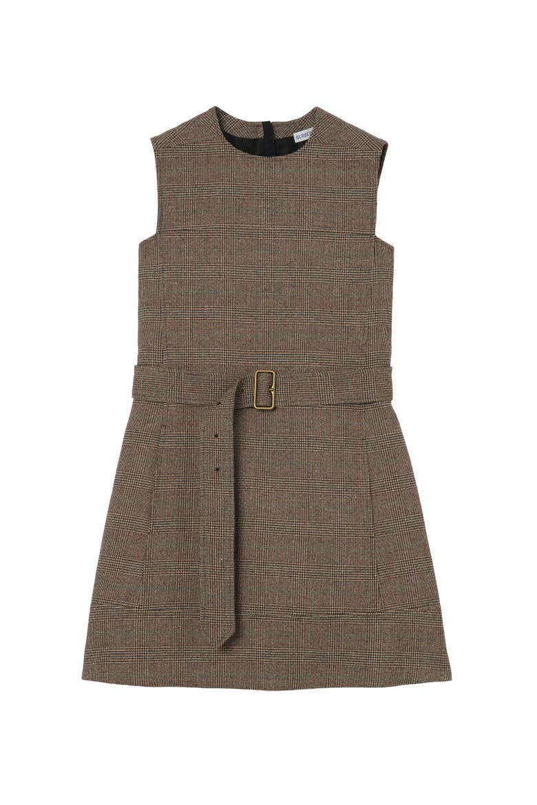 Check Wool Linen Blend Dress, Alternate, color, Soap beige/brown