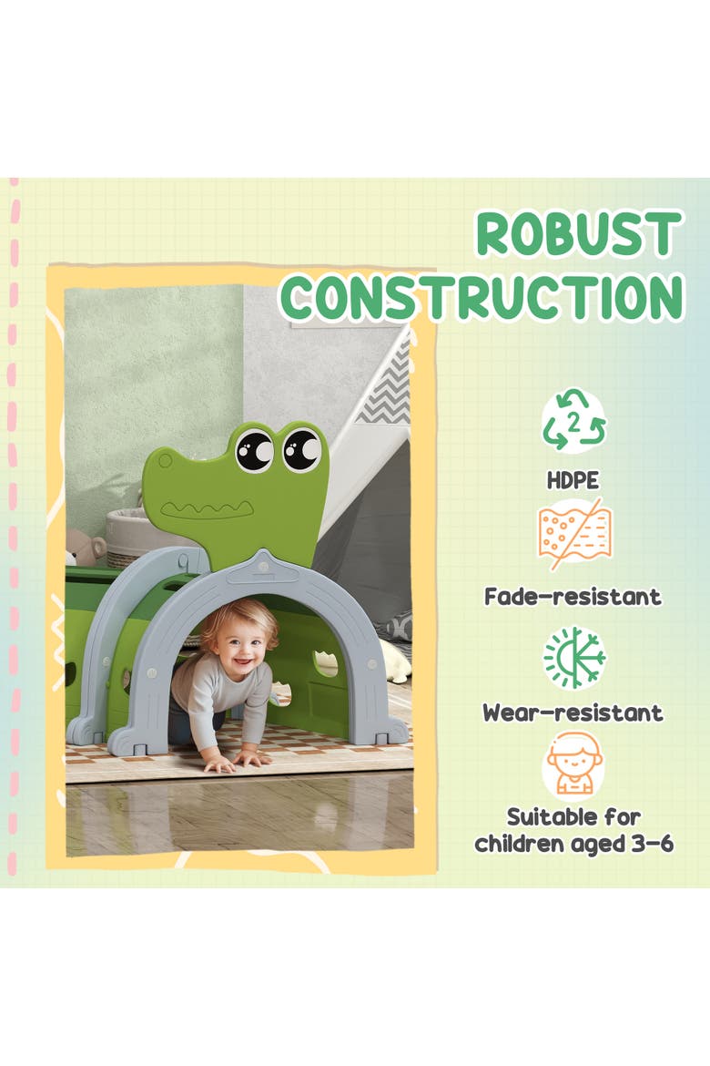 Kids Play Tunnel with Crocodile Design, Indoor/Outdoor, Alternate, color, Green