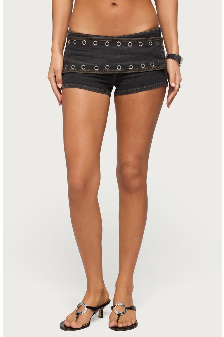 Gabrielle Low Rise Grommet Denim Shorts, Main, color, BLACK