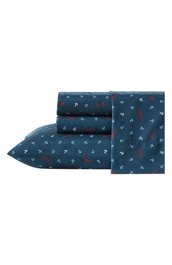 Nautica Jonesy Anchor Print Microfiber Sheet Set In Navy Seas