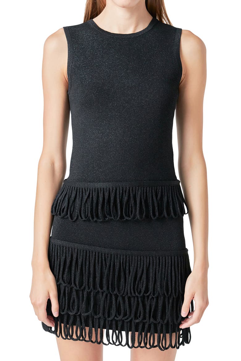 Metallic Knit Loop Fringe Tank, Alternate, color, BLACK