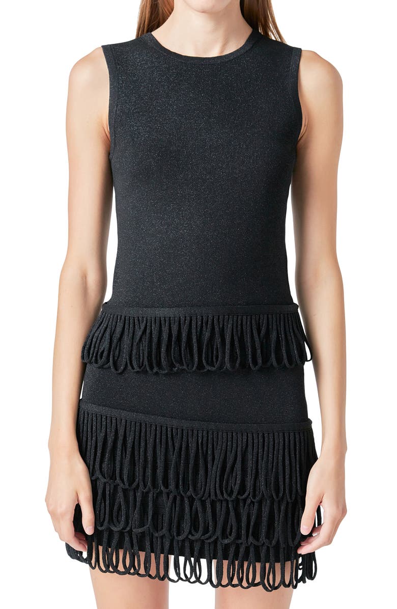 Endless Rose Metallic Knit Loop Fringe Tank, Alternate, color, Black