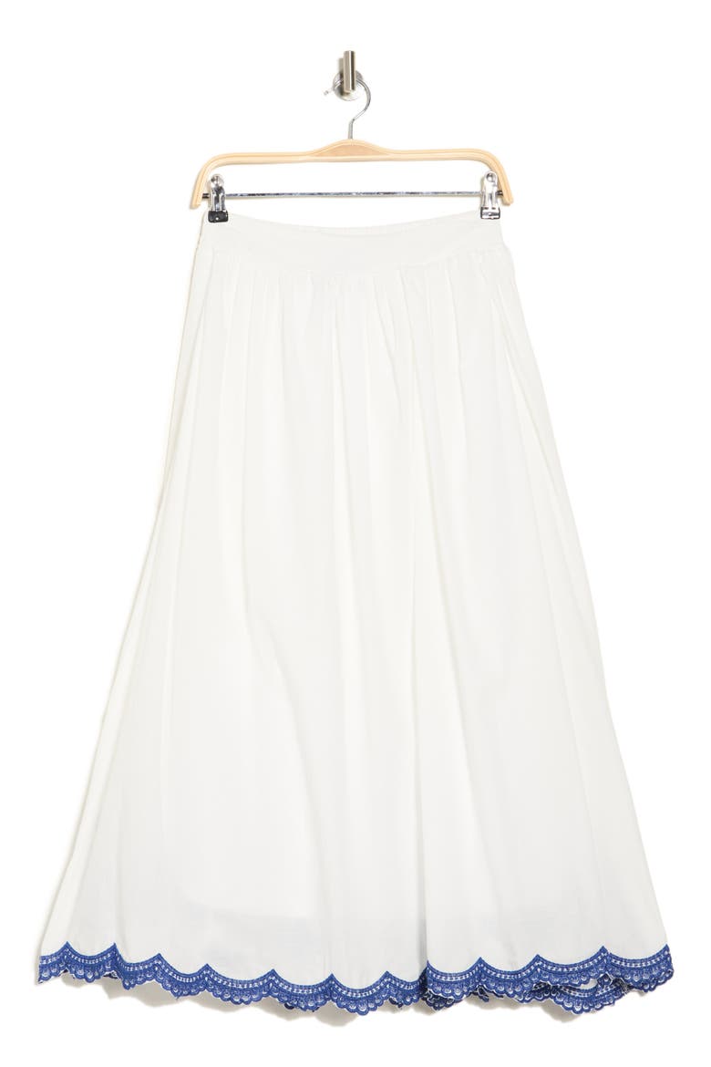 Embroidered Midi Skirt, Alternate, color, WHITE/ BLUE