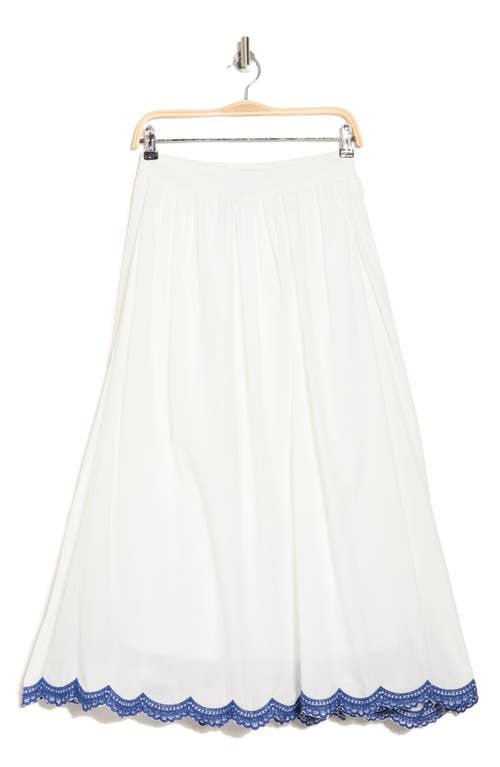 Forgotten Grace Embroidered Midi Skirt In White/blue