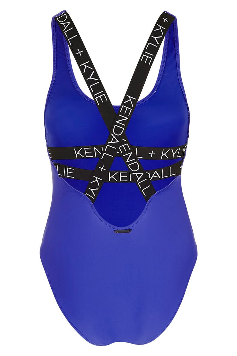 KENDALL + KYLIE at Topshop Elastic Strap One-Piece Swimsuit, Alternate, color, COBALT