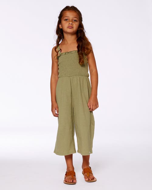 Deux Par Deux Little Girl's Smocked Crinkle Jersey Jumpsuit Olive Green In Olive Green