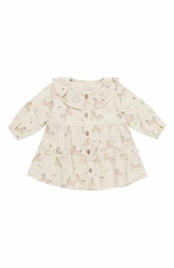 QUINCY MAE Ruffle Long Sleeve Organic Cotton Dress
