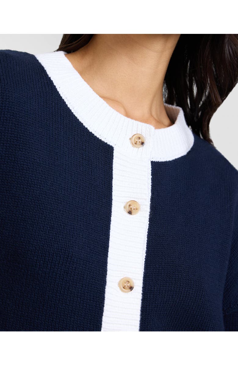 Onia Cotton Fitted Cardigan, Alternate, color, Off White/Navy