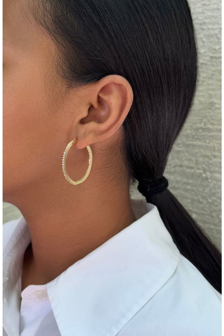 Set of 2 Cubic Zirconia Hoop Earrings, Alternate, color, GOLD
