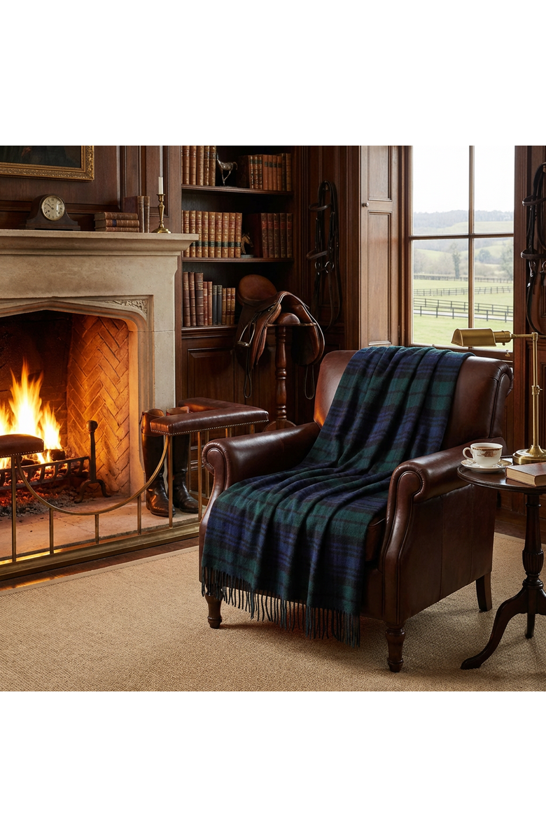 Prince of Scots Highland Tweeds Pure New Wool Fluffy Throw, Alternate, color, Black Watch