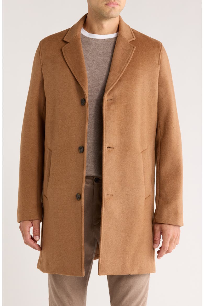 Classic Wool Blend Plush Notched Collar Coat, Main, color, CAMEL