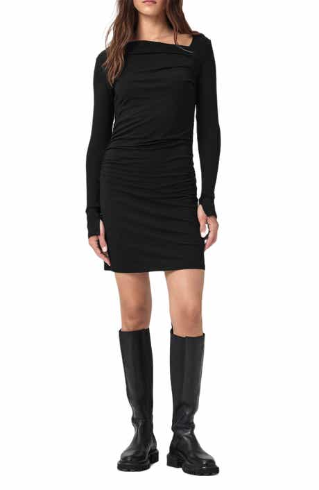 AllSaints Seyma Asymmetric Square Neck Long Sleeve Knit Minidress