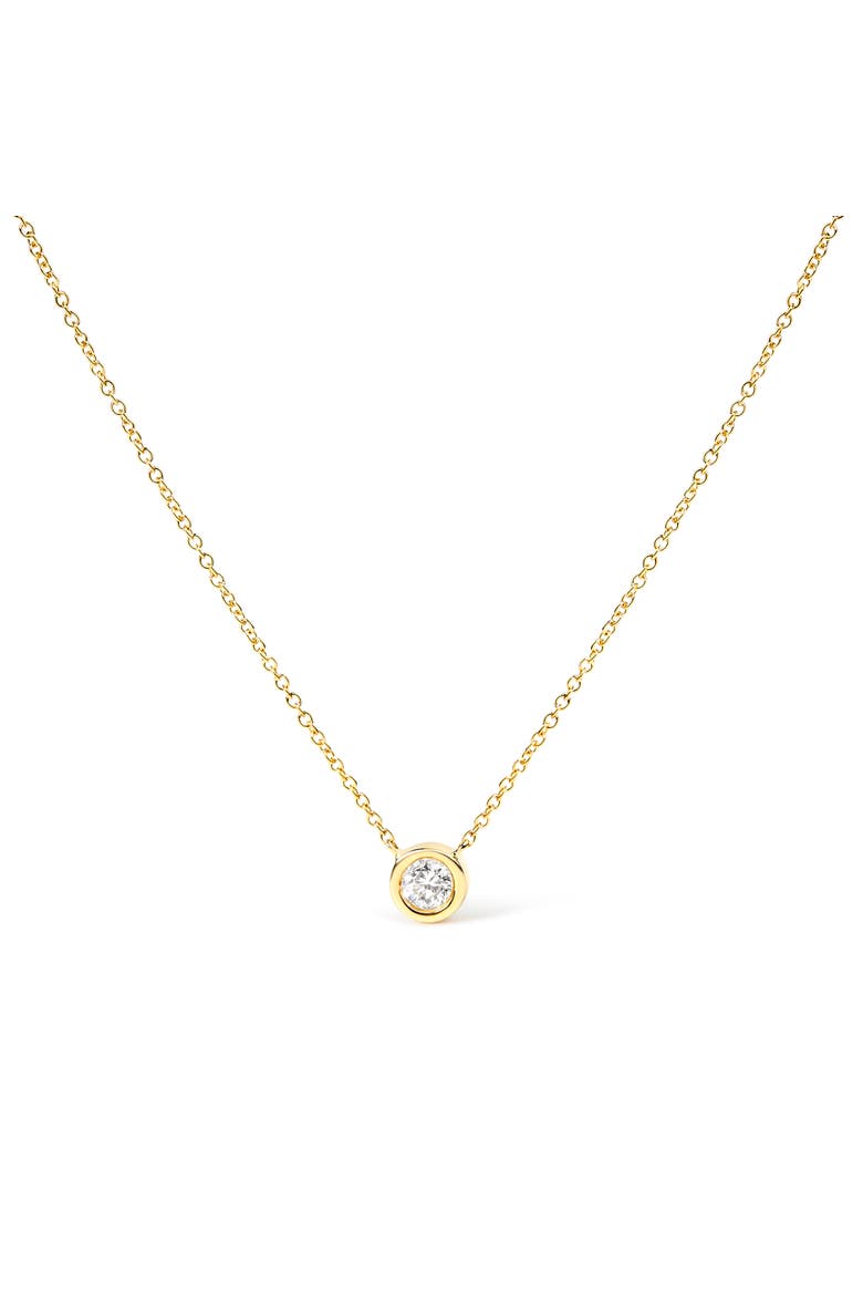 10K Gold 1/3 Cttw Diamond Bezel-Set Solitaire Pendant Necklace, Main, color, Yellow