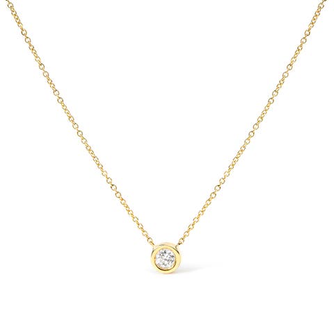 14K Gold 1/3 Cttw Lab Grown Diamond Modern Bezel-Set Solitaire Pendant Necklace
