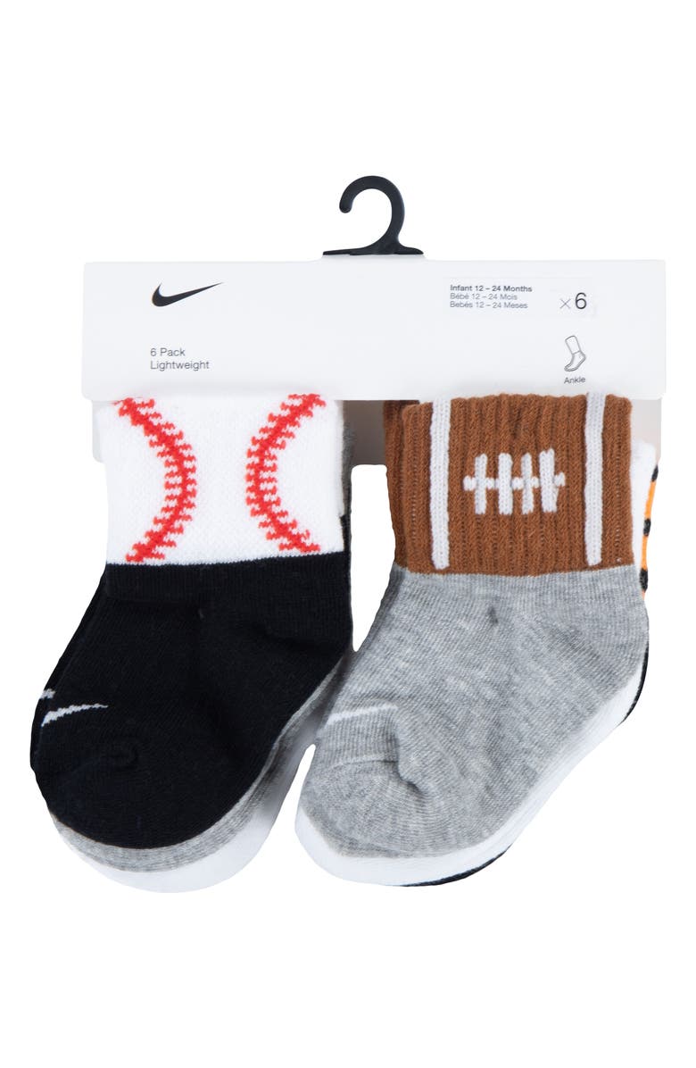 Nike Swoosh 6-Pack Sport Ball Assorted Socks, Alternate, color, Dark Grey Heather