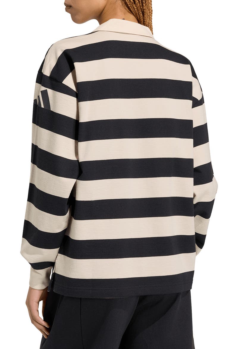 Striped Quarter Zip Cotton Polo, Alternate, color, BLACK/CRYSTAL LINEN