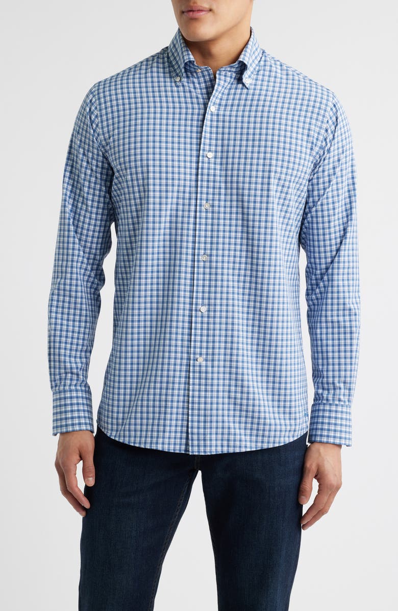 Peter Millar Crown Crafted Davis Performance Poplin Button-Down Shirt, Main, color, Ocean Blue